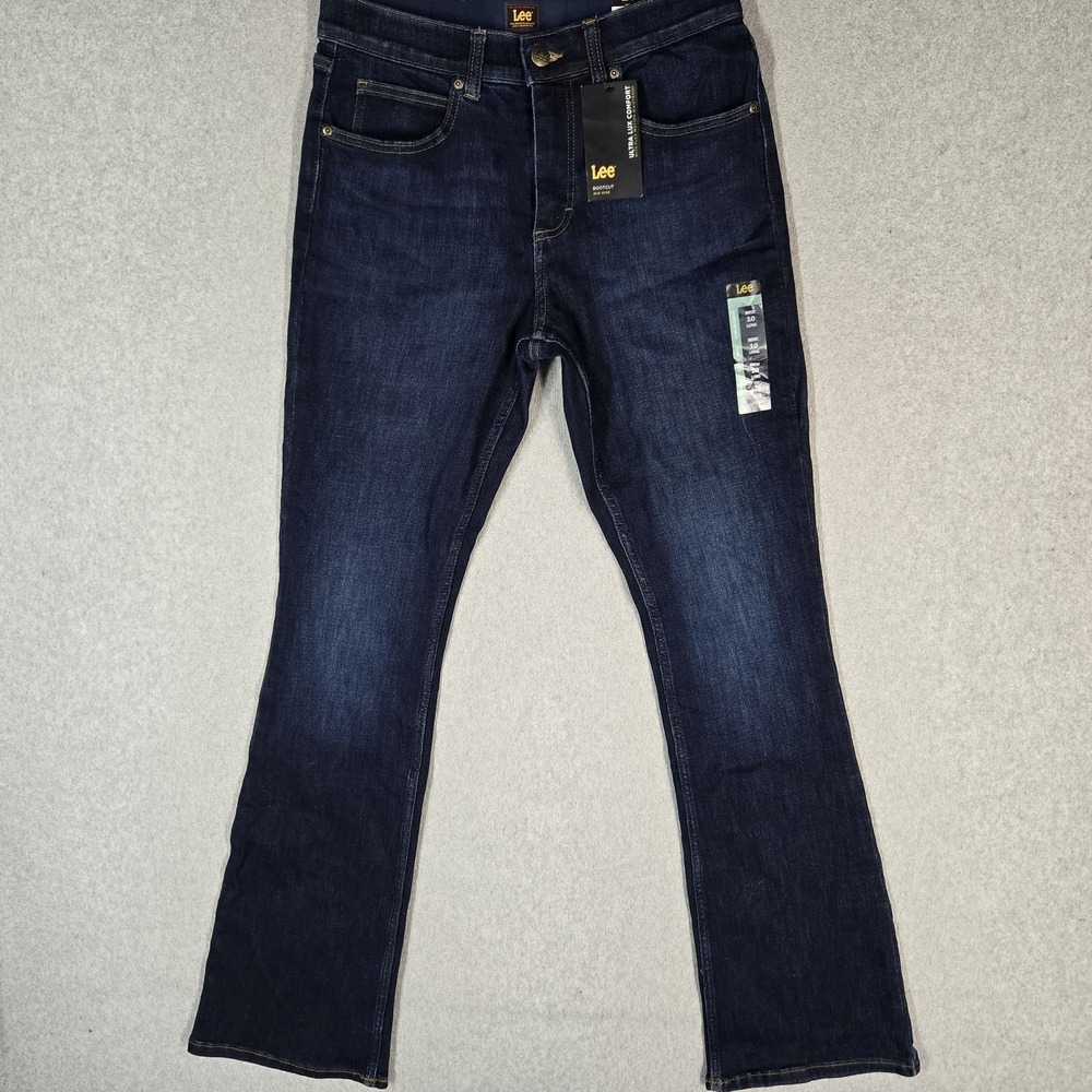 Lee Women Jeans 10 LONG Dark Blue Denim Bootcut Mid Rise 33" Inseam Stretch NWT